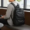 Black simple business casual backpack, suitable for both men and women, with large capacity and light weight for travel and commuting details Picture